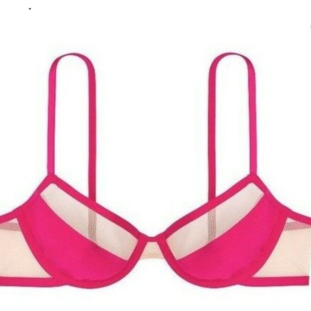 ❤️2/$18 Victorias Secret Luxe Lingerie Unlined Sheer Mesh Demi Bra 32C